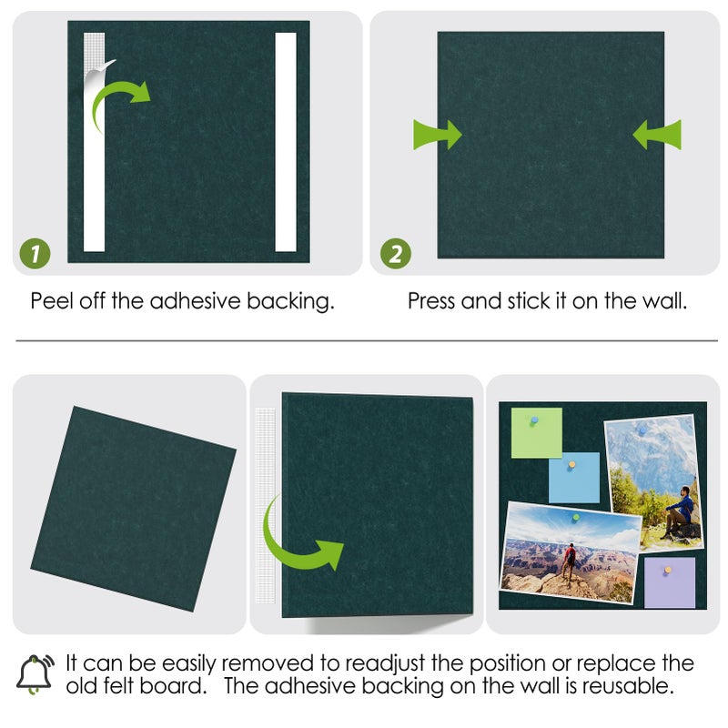 ماكسجير لوحة الفلين الكبيرة من MaxGear للجدار مقاس 91.44 سم × 60.96 سم، لوحة إعلانات باللون الأخضر الداكن، 6 عبوات من بلاط الحائط مع دبابيس الدفع، لوحات الفلين للمكتب - Image 5